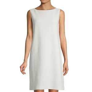 Eileen Fisher Stretch Cotton Chevron Blend Sleeveless Textured Shift Dress Bone